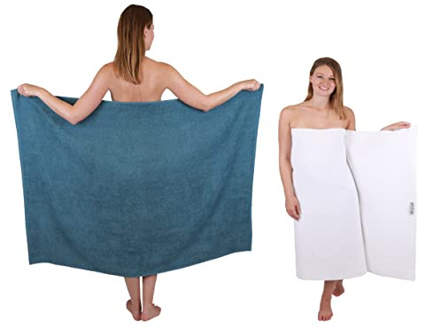 Betz 2 Stück Maxi Duschtücher XXL Badetuch Duschtuch Größe 100x150cm Berlin Farbe taubenblau/weiß