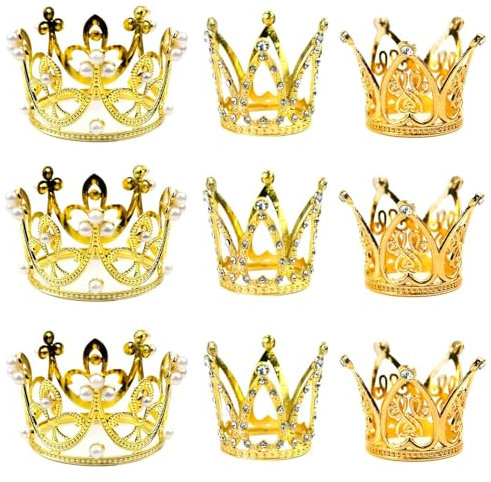 9 Stück Krone Kuchen Topper Künstliche Perle Kristall Geburtstag Kuchen Topper Mini Tiara Kuchen Topper Kronen Vintage Tiny Queen Hochzeit Kuchen Krone Topper für Geburtstag Party Hochzeit Babyparty