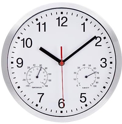 VINILITE Reloj de Pared Controlado por Radio con Termómetro e Higrómetro Reloj de Pared Moderno Silencioso para Salon, Cocina, Oficina, Dormitorio, Versión Actualizada