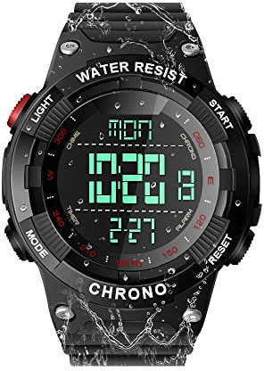 ILAME 10 ATM Waterproof Sports Wristwatch for Swimming and Diving with Multiple Functions of Alarm Clock, Chronograph, Timer Countdown, Dual Time, Calendar, 12 and 24 Hour Format Switchable
