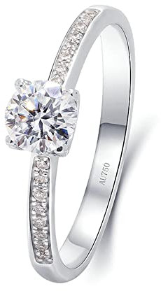 Daesar Ring Frauen Weißgold 750, Trauringe Schmal mit Laborgezüchteten Diamant 0.3ct Damen Ringe Verlobung Nickelfrei Große 52 (16.6)