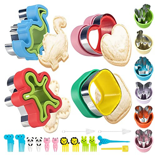 Cortador de Galletas Sándwich 24 Piezas, Moldes Galletas Acero Inoxidable, Cortador de Sándwich de Frutas Vegetales y Sellador para Niños, Accesorios para Lonchera