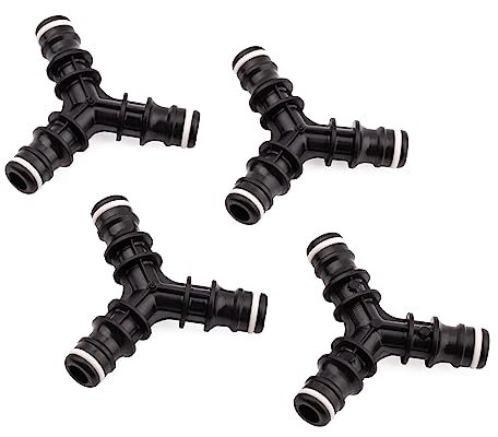 Mivos Lot de 4 raccords de tuyau en Y pour le raccordement de tuyaux d'eau - Raccord en Y pour tuyau d'arrosage - Fabriqué en plastique recyclé à 90%