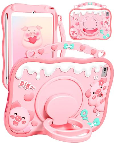 Gurgitat for iPad mini 5/Mini 4 Case 7.9 Inch - Girls Girly Teens Cute Cartoon Pig 3D Silicone Tablet Cover with Pen Holder & Rotating Stand for Apple Mini 5th/4th Gen