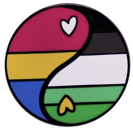 Pinstant Yin Yang Aromantic Pan Pansexual Pride They Them Pronomen Non Binary Nonbinary Gender Neutral Flag Colors LGBTQ 1.1 Emaille Pin Badge by , 2,79 cm, Emaille