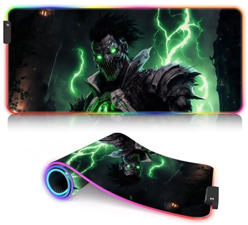 Tapis Souris Jeu RGB avec 7 Couleurs LED, 14 Modes d'éclairage et Surface en Tissu imperméable, Base en Caoutchouc antidérapant pour Clavier d'ordinateur Portable, Monstre Vert 40 x 90 cm