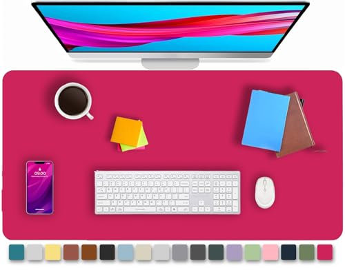 KKTECH Leather Desk Pad, Non-Slip, Mouse Pad, Premium Office Table Writing Mat for Laptop Writing, Waterproof Leather Mat (Rose Red, 90 x 43)