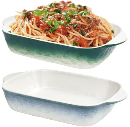 NAROSEBE 2PCS Plato para Lasaña Bandeja Horno Ceramica Rectangulares de Cerámica con asa Plato Pequeño de Color Cerámica para Lasaña Fuente para Horno Rectangular para Cocinar y Hornear 23*14*4.5cm