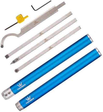 TOPWAY Carbide Tip Wood Lathe Turning Tool Set 8 Pieces, Lathe Roughing and Finishing Hollowing Tool, Interchangeable Aluminum Alloy Handle, for Woodturning Craft DIY