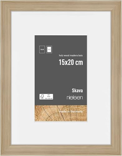 nielsen Bilderrahmen mit Passepartout, 15 x 20 cm, Holz, Eiche, Fotorahmen zum Auftstellen und Aufhängen im Hoch- & Querformat, Echtglas, Skava