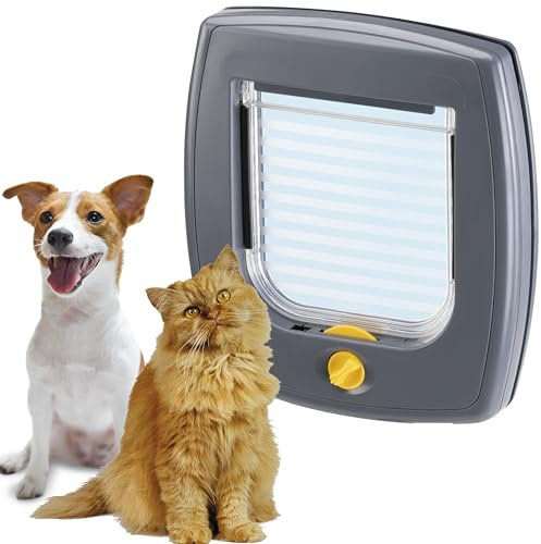 Ferplast Gatera, Puerta para Gatos y Perros Pequeños, para Cristal y Paredes, Entrada y Salida controlables 4 vías, Instalación Universal, Túnel Parcial, Swing 3, Puerta Gatera, Gris