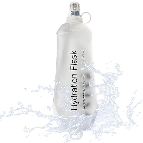 J.CARP 500ml Soft Flask Running Water Bottles, TPU Foldable Running Hydration Flask for Hydration Pack Cycling Hiking Climbing Outdoors Motorbike White