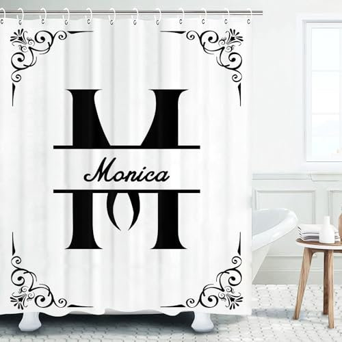 SHROUDEX Personalisierter Duschvorhang mit Monogramm, individueller Duschvorhang mit Namen, individuelles Duschvorhang-Set für Home Badezimmer Dekor (120x200cm,B)