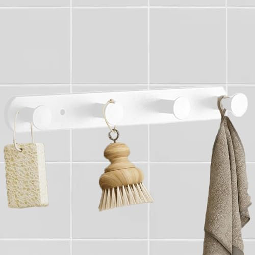 Molyorch Crochet Adhesif Mural Blanc, Patere Mural 4 Crochets, Patere Blanche, Porte Manteau Mural Design, pour Serviettes de Bain, les Vêtements de Chambre, Serviettes de Cuisine
