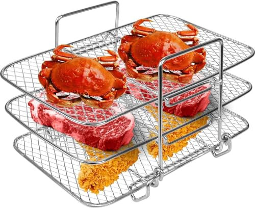 Air Fryer Rack for Ninja/Tower Dual air Fryer, 304 Stainless Steel Air Fryer Accessories Air Fryer Shelf 3 Layer Rack AF300UK AF400UK Accessories for Ninja, Salter, EMtronics Dual Air Fryer