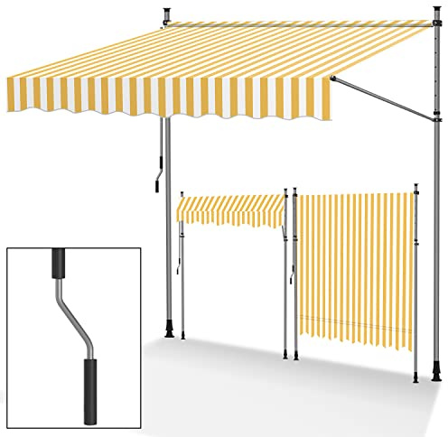 Hebitod Klemmmarkise Balkon ohne Bohren, 300cm breit, Markise mit Handkurbel, Sonnenschutz und wasserabweisend, höhenverstellbar Balkonmarkise, für Terrasse Balkon, einfache Montage, Gelb und Weiß