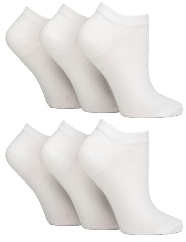 Gentle Grip - 6 Pairs Diabetic Trainer Socks for Women | Non Elastic Soft Top Extra Wide Ankle Socks (4-8, White)