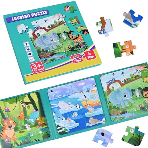 Kinderpuzzle Magnet, 75-Teiliges Puzzle, Magnetisches Lernspiel für Kinder ab 5, Waldtiere Puzzle, Reisespiel für Kinder ab 3