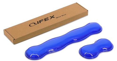 QIFEX Clear Blue Gel Wrist Rest Set for Keyboard & Mouse - Ergonomic Non-Slip Silicone Pads with Cooling Support, 14.3+5.75 Dual-Size, Hand Washable for Office, Gaming, Study (Pain Relief Gift)