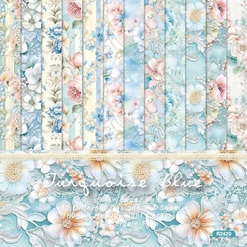 Scrapbooking Papier Blumen, 24 Blatt Scrapbook Papier 15x15 cm, Decoupage Papier Blumen Bastelpapier Blumenmuster Designpapier, Scrapbook Zubehör für DIY Tagebuch, Karten, Alben, Basteln, Notizbuch