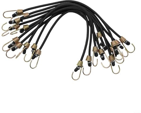 Zuverlässige Latexschnur mit Bungee-Schnur-Haken, 20 Stück, für Gepäck und mehr (20 Stück, schwarz)