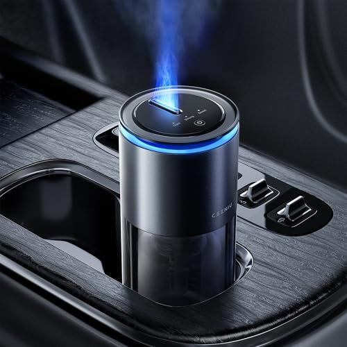 Ceeniu Smart Car Air Freshener, Enhanced Fountain Mist Nozzle, Ultrasonic Mist, Auto On/Off, Adjustable Mode, Long-Lasting Battery, Ambient Light, Cologne, 2025 Upgrade CF12 Aroma Diffuser