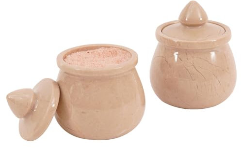 Marmor-Salzkeller mit Deckel, 8,9 cm, natürlicher Verona-Stein, 2 Stück, stilvolles Aufsatzglas für Gewürze, Zucker, Gewürze, Gewürze und Esstisch