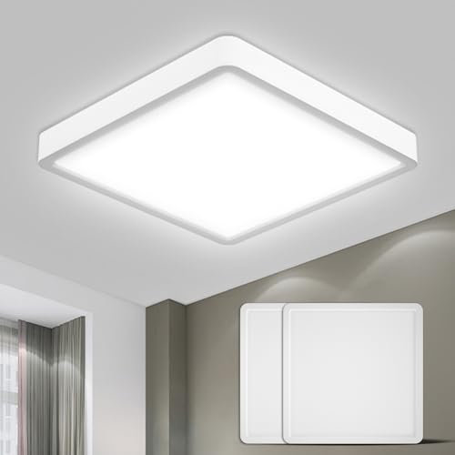 LQWELL® Deckenleuchte LED Deckenlampe, IP44 Wasserfest Badlampe Quadrat Flach 23W 6000K 2600LM Modern Schlicht Lampe Dünn für Wohnzimmer Badezimmer Schlafzimmer Küche Balkon Keller Büro, 300 * 25mm