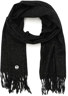 Michael Kors Damen-Wickeltuch mit Fischgrätenmuster, stilvolles Mode-Accessoire, Schwarzes, silberfarbenes Metall, Einheitsgröße