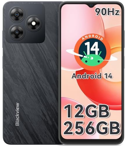 Blackview WAVE 8 Mobile Phones, Android 14 Phone, 12GB+256GB/2TB TF Octa Core, 6.56 HD+Display, 5000mAh Smartphone 10W Fast Charge, 8MP+13MP Camera, Smart Phones Sim Free Unlocked, UK Version -Black