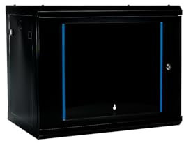 Koscom Connect Netzwerkschrank I Serverschrank 19 Zoll I Wandmontage I 450 mm Tiefe I 600 x 450 x 503 mm I voll montiert I abschließbare Glastür I Traglast 100 kg (Schwarz - 45cm, 9HE)