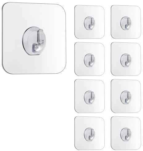 Magic Hooks, Transparent Self-Adhesive, Removable Without Nails Heavy Duty Sticky Hooks for Kitchen, Bathroom, Door Wall,10 Pack Black