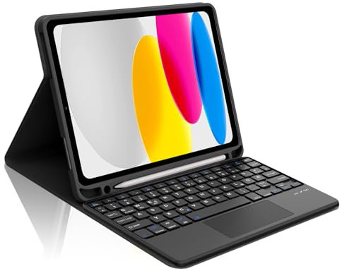 Occtingkind für iPad Hülle mit Tastatur + Trackpad für iPad 10/11 Gen (2022/2025 10,9/11) - Abnehmbare Bluetooth Tastatur, Schutzhülle, QWERTZ, USB-C, Schwarz - Mit Trackpad, Ohne Beleuchtung