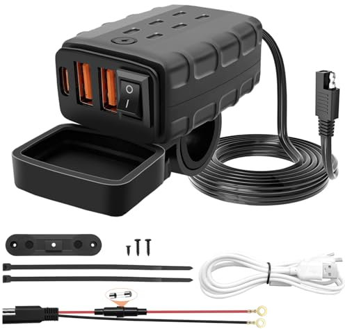 Giantdeer Chargeur de Téléphone pour Moto,Prise Type C Moto étanche avec Interrupteur,2 USB+1 Type-C,SAE-an-USB Prise Motocycle pour DC12V-24V Bicyclette,Téléphone Portable/GPS+Câble 3 en 1