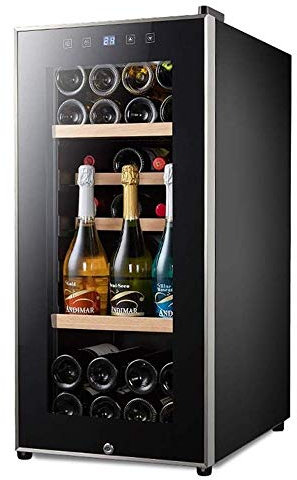 Elegant Wine Cooler - Silent Thermoelectric Refrigerator with Touch Temperature Control and Glass Door - Upright Bottle Storage for Optimal Wine Preservation