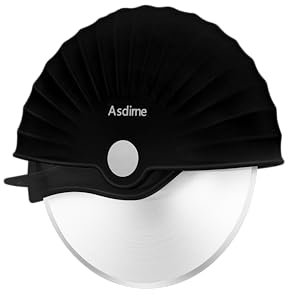 Asdirne Pizzaschneiderrad mit schützender Klingenabdeckung, abnehmbar und spülmaschinenfest, schwarz