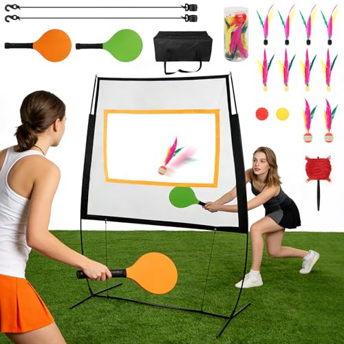 Pickleball Set mit Netz 2-in-1 Badminton Outdoor höhenverstellbar | Mobiles Badminton und Pickleball Netz Set mit 1,8-2,25m Höhe, Schlägern, Bällen und Tragetasche für Garten, Strand, Familie