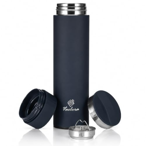 VAELORA Insulated Water Bottle, Leakproof Stainless Steel Flask 450ml | Double wall vacuum thermos, thermal hot 6h cold 10h. 304 food-grade steel, tea infuser lid for commuting and gym.