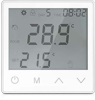 Thermostat Fussbodenheizung, Fussbodenheizung Thermostat, Thermostat Heizung Digital, Raumthermostat, AC 85–265 V, 50/60 Hz,Thermostate Fussbodenheizung für Wasser Fußbodenheizung, Weiß