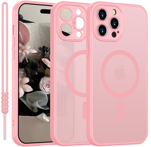 Magnetica Cover per iPhone 14 Pro Max Compatibile con MagSafe, Custodia per iPhone 14 Pro Max Traslucida Opaca Case Ultra-Sottile Resistente ai Graffi Silicone Cover, Rosa