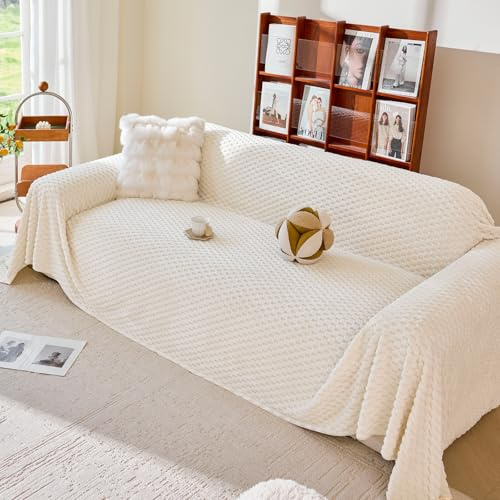 Royhom Flauschige Sofa Überzug, Sofa Überwurf Beige, Couch Überwurf XXL, Couch Überzug L Form, Sofabezug 3 Sitzer, Sofaüberwurf mit Rutschfester Unterlage(Flauschige Beige, 180x300 cm)
