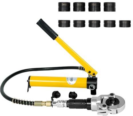 POTYYH Pince à sertir hydraulique 6T - Profil V et TH - Avec tête rotative à 360° - Pince à sertir avec V12/15/18/22/28 et TH16/20/26/32 - Pour tubes en aluminium, tubes PEX, PB, tuyaux en cuivre