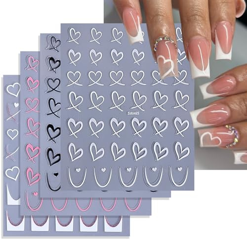 Nail Stickers, 9 Sheets Heart Nail Art Stickers Decals Self-Adhesive 9 Sheets Nail Accessories for Women Girls Nail Supplies (9 Heart)