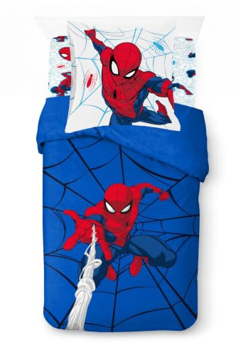 Jay Franco Kids Marvel Spider-Man Bettwäsche-Set mit Bettlaken und Kissenbezug – weiche und kuschelige Bettwäsche für die Zimmerdekoration, offiziell Lizenziertes Produkt, blau, 3-teilig, Einzelbett
