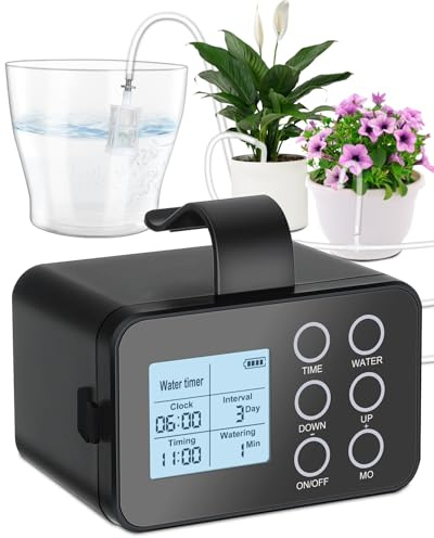 Tipkook 2600mAh Automatic Indoor Plant Waterer Ideal for Holiday Out | LED Display,Self Watering System with Timing Setting,One-Button Manual Watering,Anti-Siphon Valve,DIY Up to 15 Pot Plants