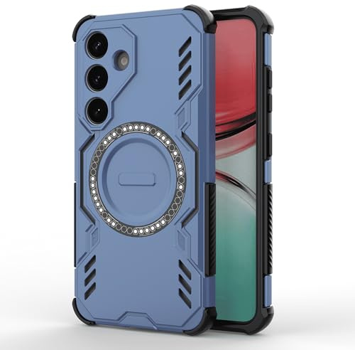 Techsuit für Samsung Galaxy S25 FE Hülle mit Magnetring, Stoßfest, Verstärkte Ecken, Kameraschutz, rutschfeste Textur, Erhöhte Kanten, ArmorMag Case Series, PC TPU Hybrid, Blau