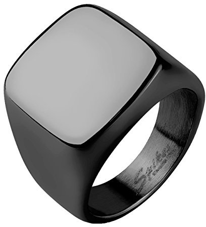 Paula & Fritz® Quadrat SIEGEL 16.5mm breit Edelstahlring Damen-Ring Verlobungs-Ring Freundschaftsring Herrenring Partnerring SCHWARZ Ringgröße 69 (22)