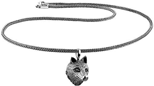 KUZZOI Herren Silber-Halskette mit Wolfs Schädel Anhänger, 925er Sterling Silber oxidiert, Länge 50cm, Königskette Herrenkette mit Anhänger, sehr hochwertig und handgearbeitet, ZOI-017