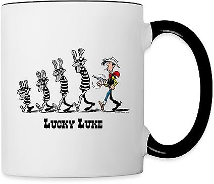 Spreadshirt Lucky Luke Verhaftet Dalton Brüder Tasse, Weiß/Schwarz, Keramik, 325 ml, Henkel, Zylindrisch mit Henkel, Tasse