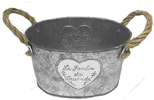 Florist Supplies Grey Metal Flower Plant Herb Bulb Pot Vase Planter Shabby French Vintage Distressed Oval Design 17cm x 12cm